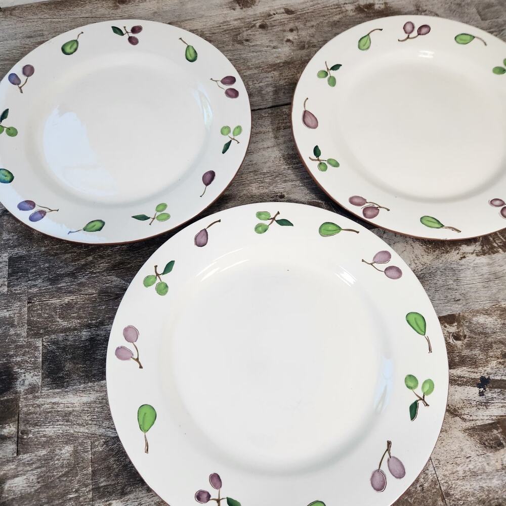 Pottery Barn Vintage Olive Pattern 12" Dinner Plates Set of 3 Heavy Stoneware